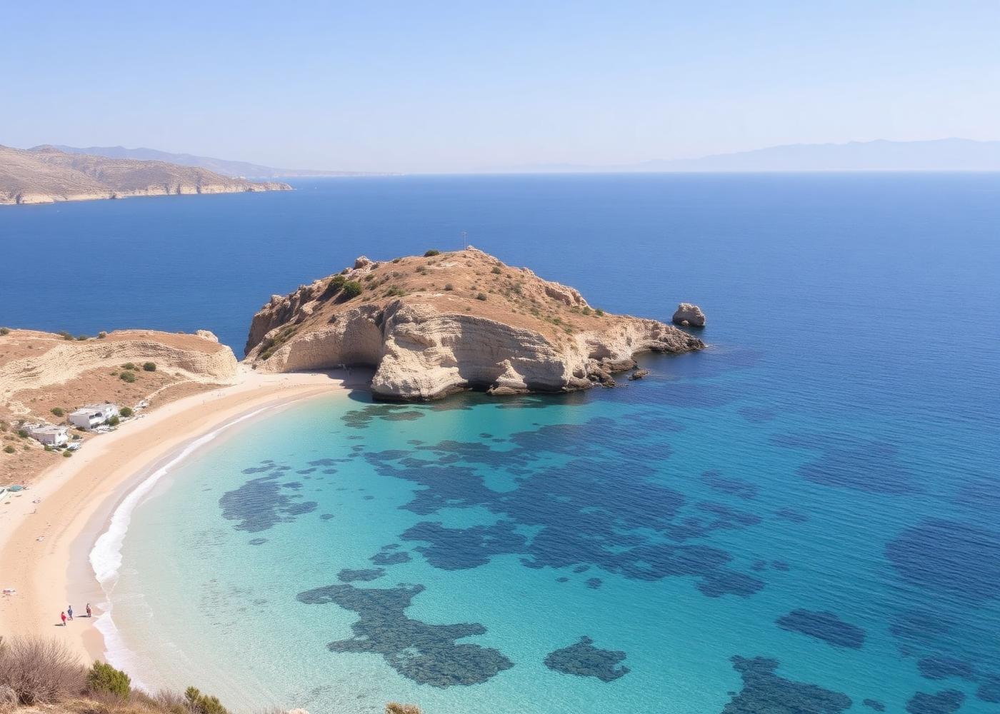 Remote sandy crescent of Lara Beach with turquoise water in the Akamas, Cyprus